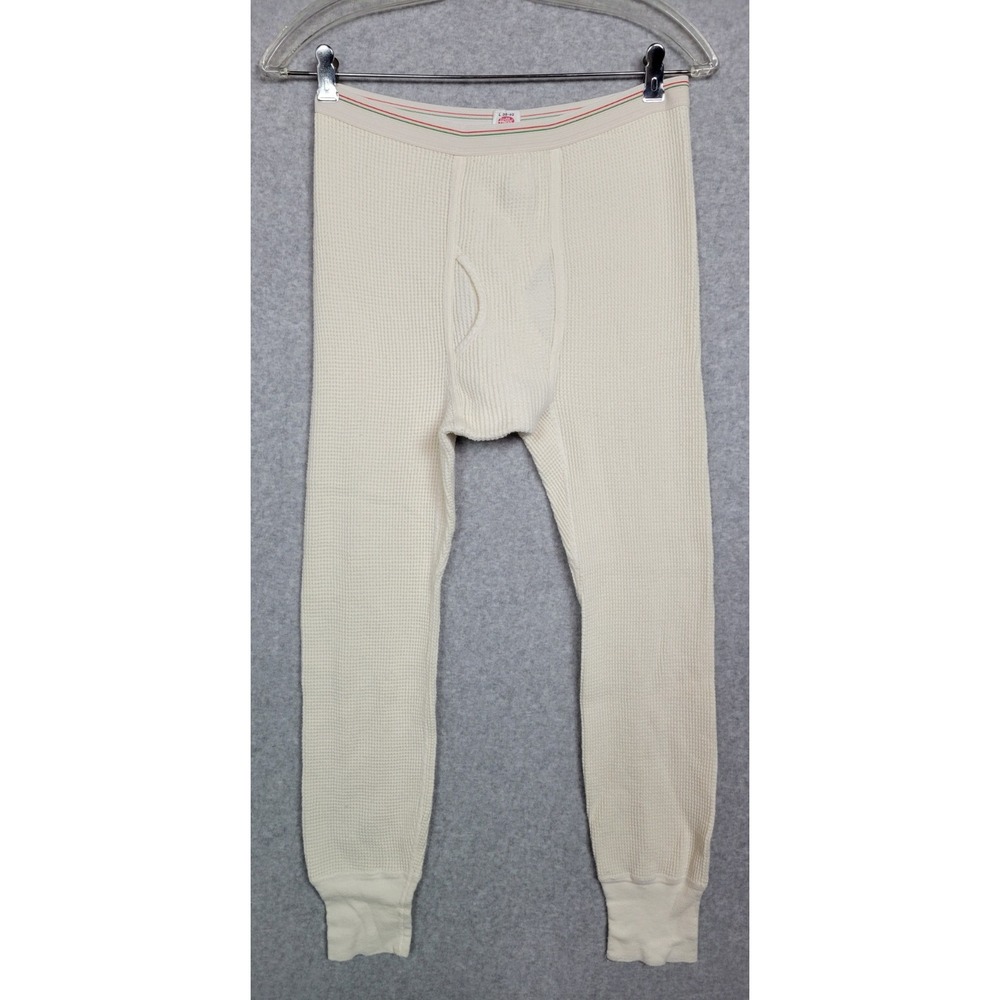 Vtg Hills Store Mens White Cotton Thermal Long Johns Waffle Knit Cotton USA L